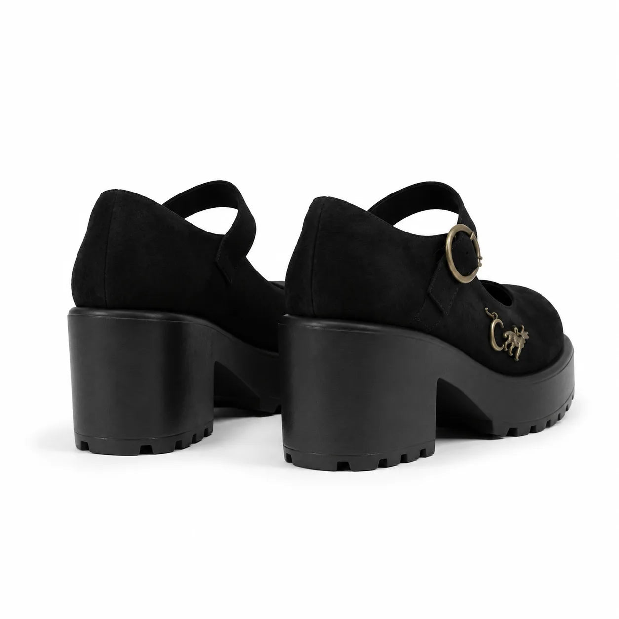 Black Suede Bevagna Buckle Microfiber Flats heel detail
