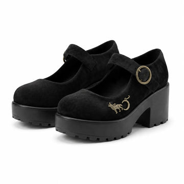 Black Suede Bevagna Buckle Microfiber Flats