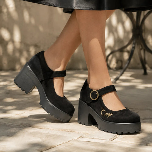 Black Suede Bevagna Buckle Microfiber Flats on-foot view