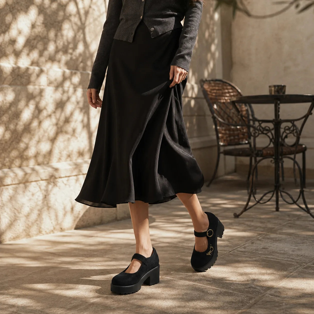 Black Suede Bevagna Buckle Microfiber Flats lifestyle scene