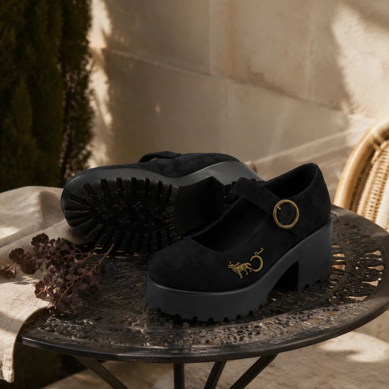 Black Suede Bevagna Buckle Microfiber Flats styled scene