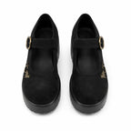 Black Suede Bevagna Buckle Microfiber Flats top view