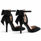 Deep Black Certaldo Buckle Microfiber Pumps heel detail