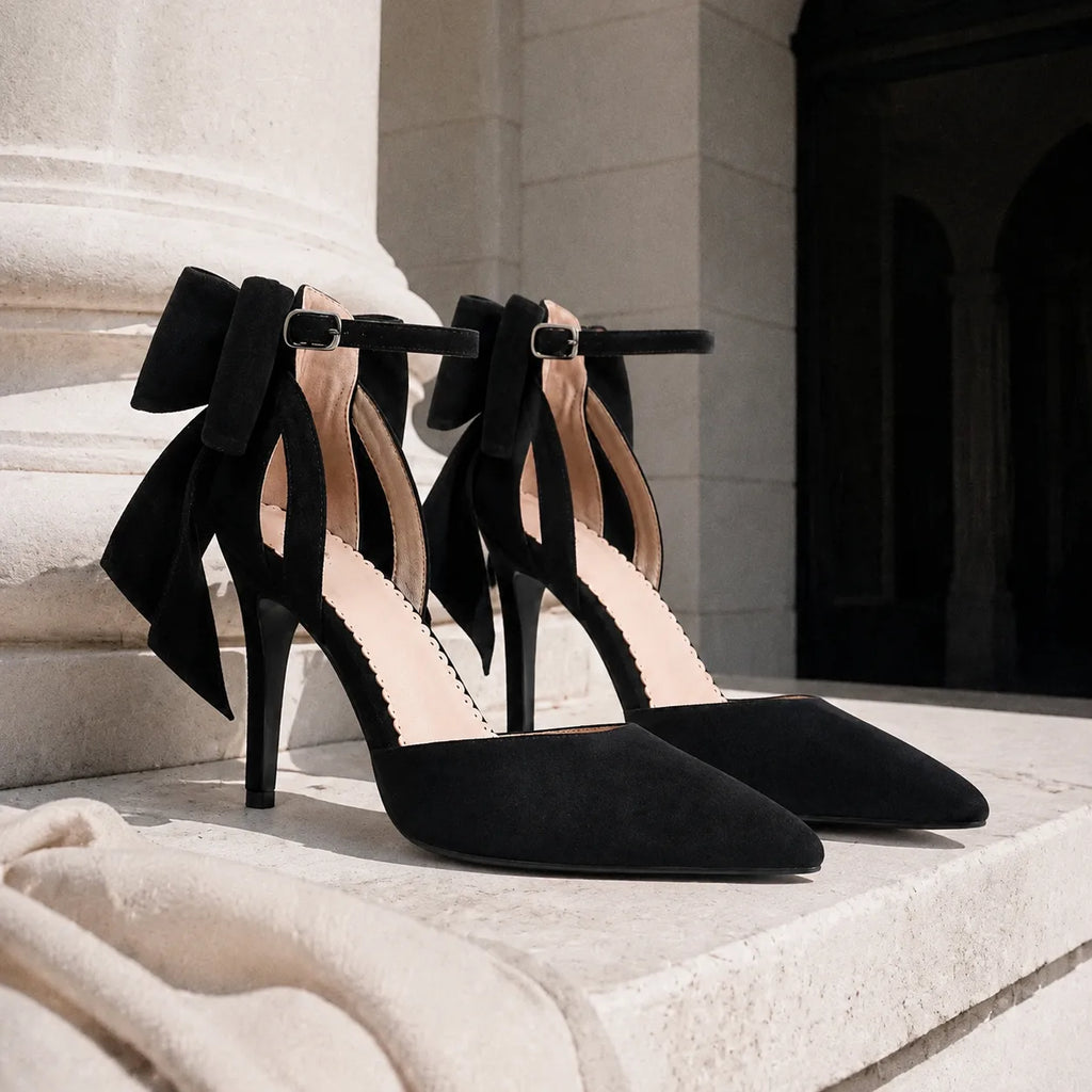 Deep Black Certaldo Buckle Microfiber Pumps styled scene