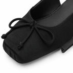 Deep Black Andros Bow Lace-Up Flats close-up detail