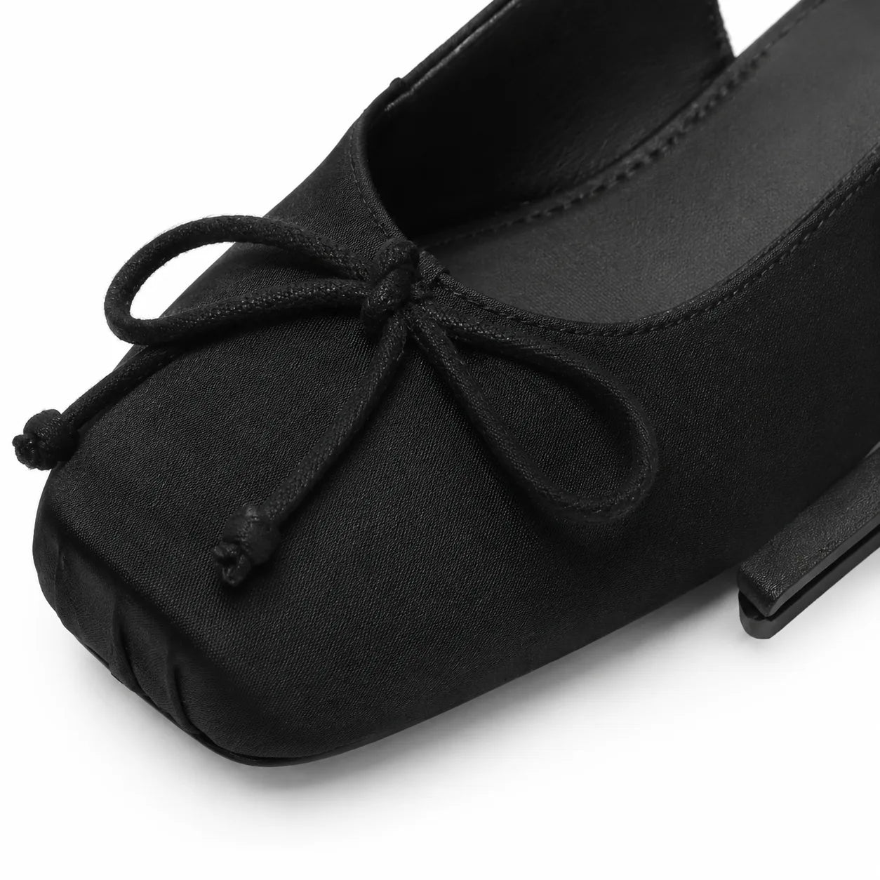 Deep Black Andros Bow Lace-Up Flats close-up detail