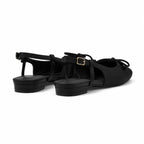 Deep Black Andros Bow Lace-Up Flats heel detail