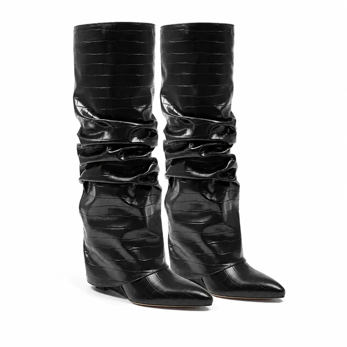 Black Slate Peschici Leather Wedge Boots