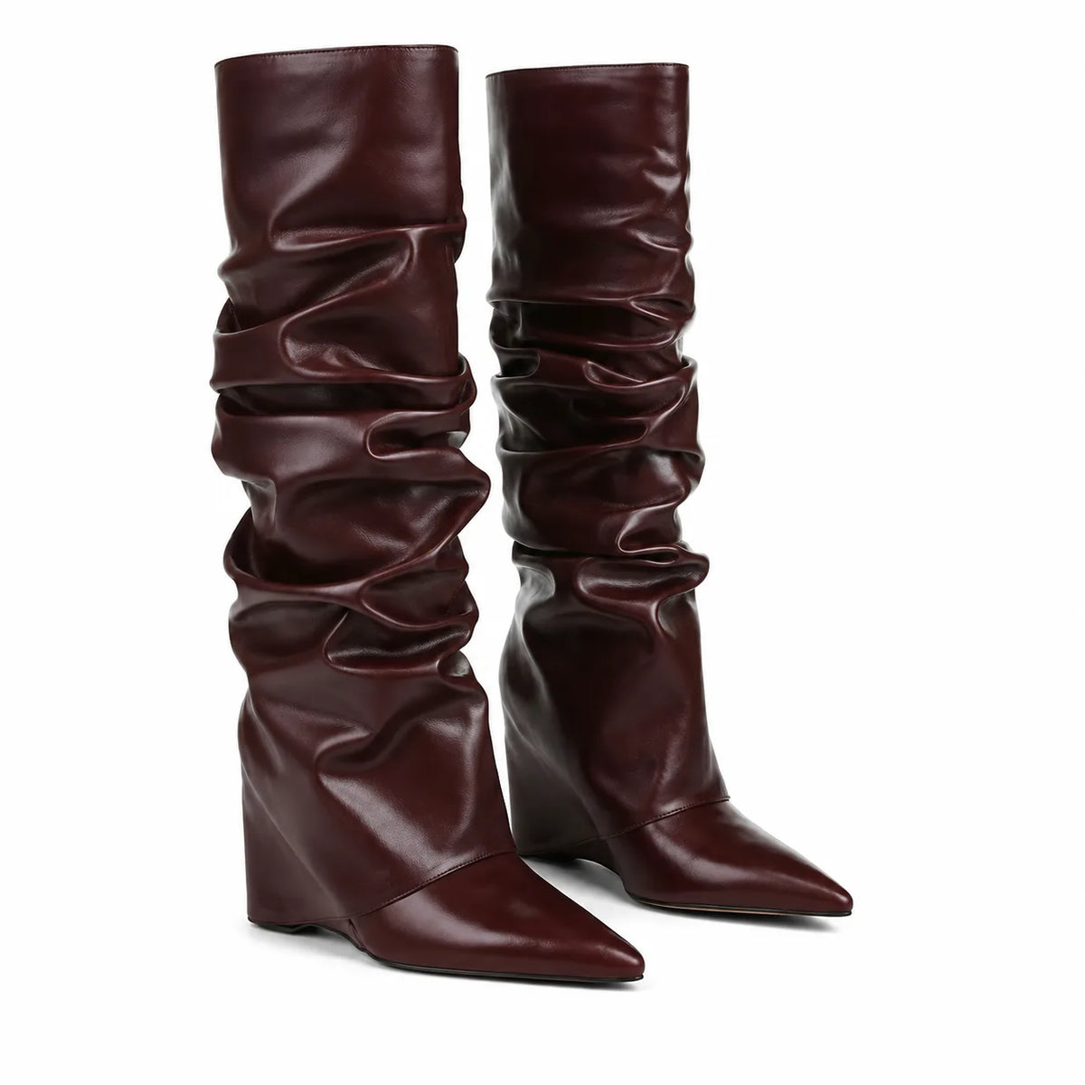 Deep Wine Peschici Leather Wedge Boots
