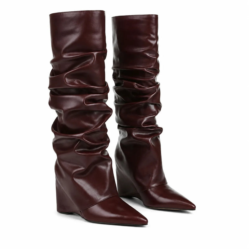 Deep Wine Peschici Leather Wedge Boots