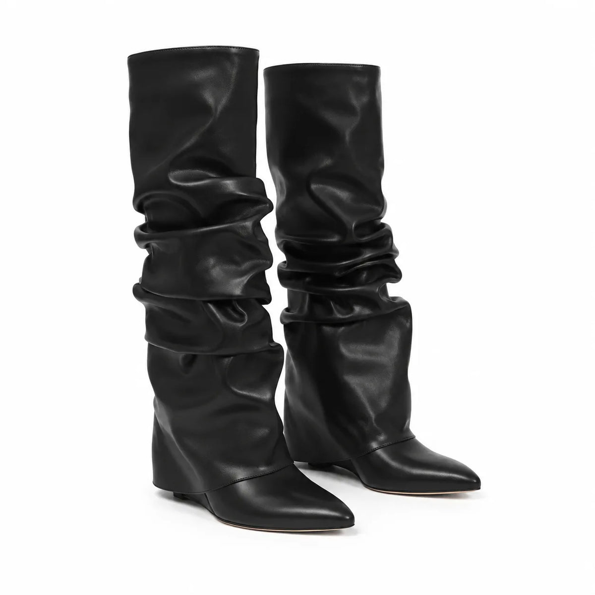 Deep Black Peschici Leather Wedge Boots