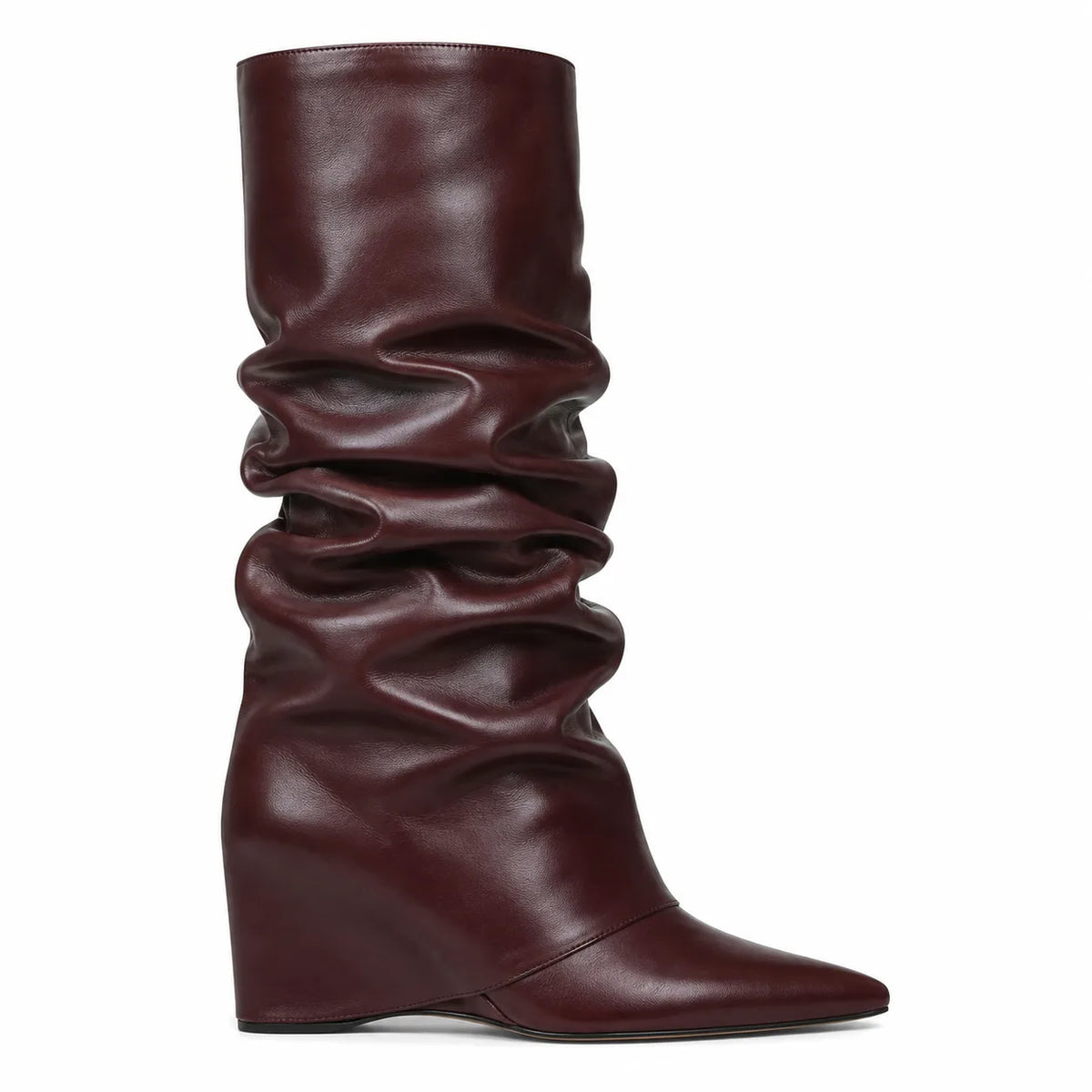 Deep Wine Peschici Leather Wedge Boots side view