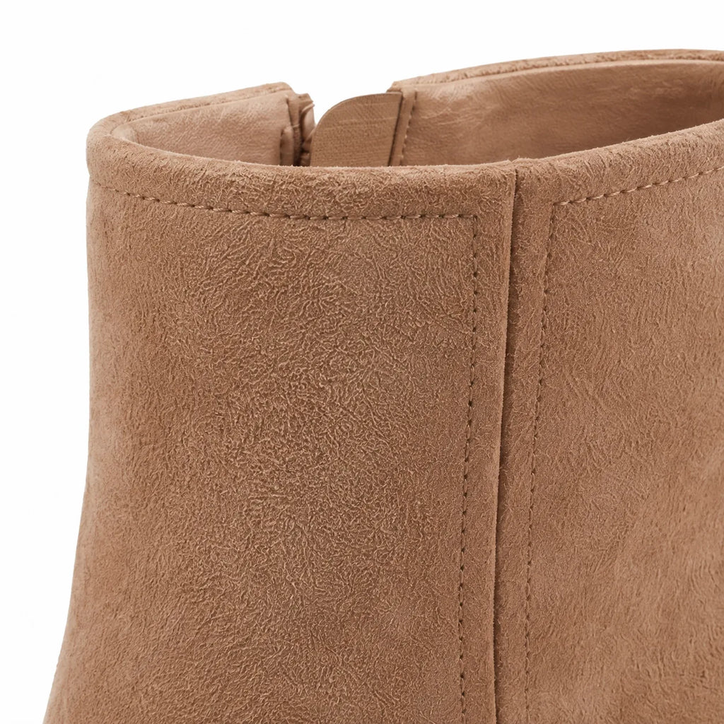 Soft Apricot Belluno Leather Block-Heel Boots close-up detail