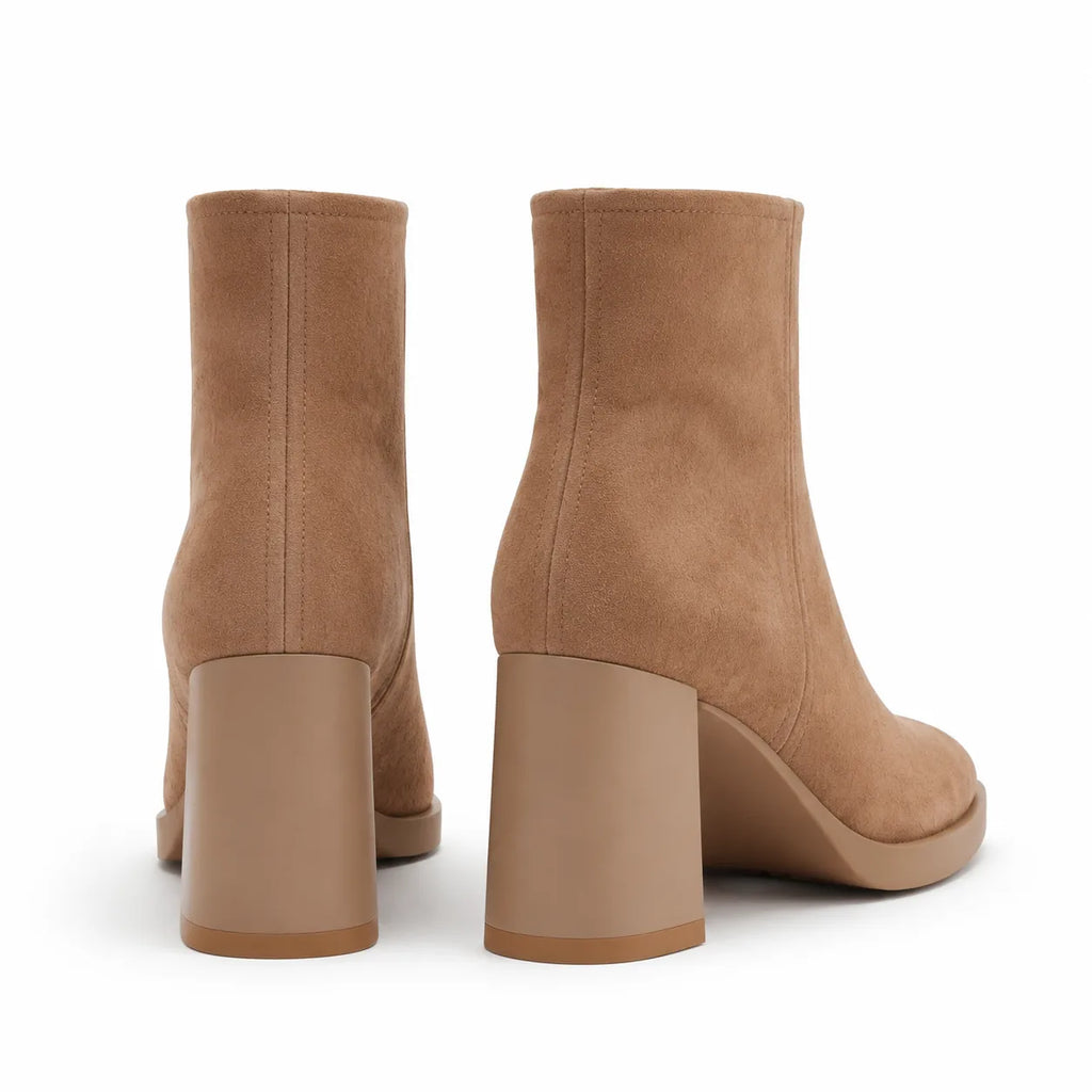 Soft Apricot Belluno Leather Block-Heel Boots heel detail