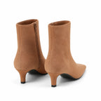 Brown Suede Bormio Leather Kitten-Heel Boots heel detail