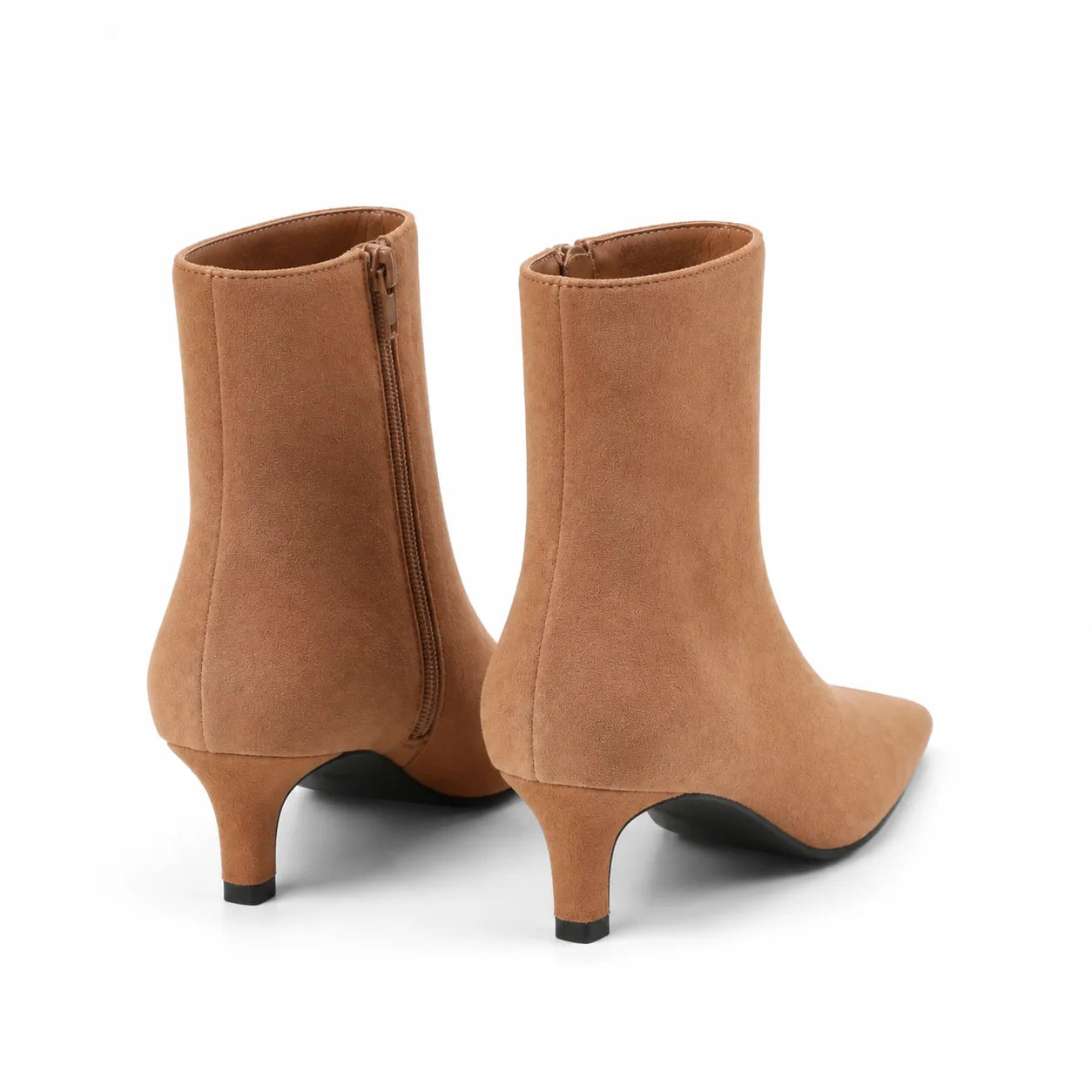 Brown Suede Bormio Leather Kitten-Heel Boots heel detail