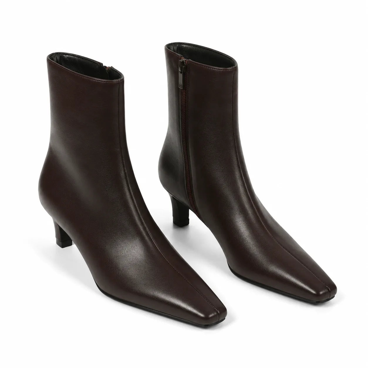 Rich Brown Bormio Leather Kitten-Heel Boots