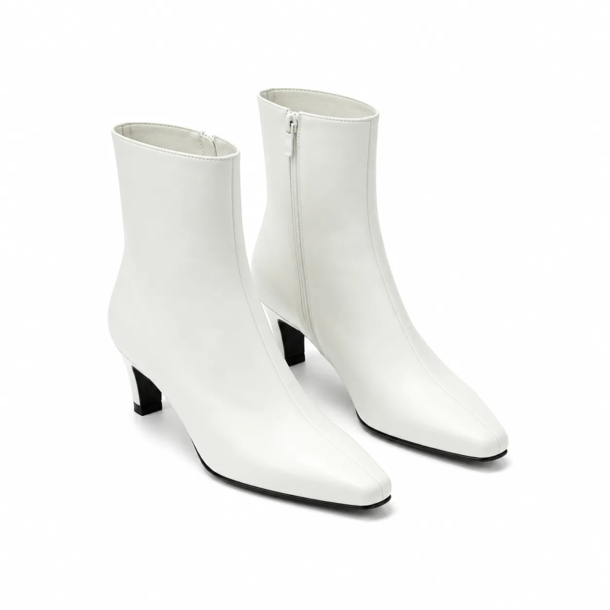 Cream Ivory Bormio Leather Kitten-Heel Boots