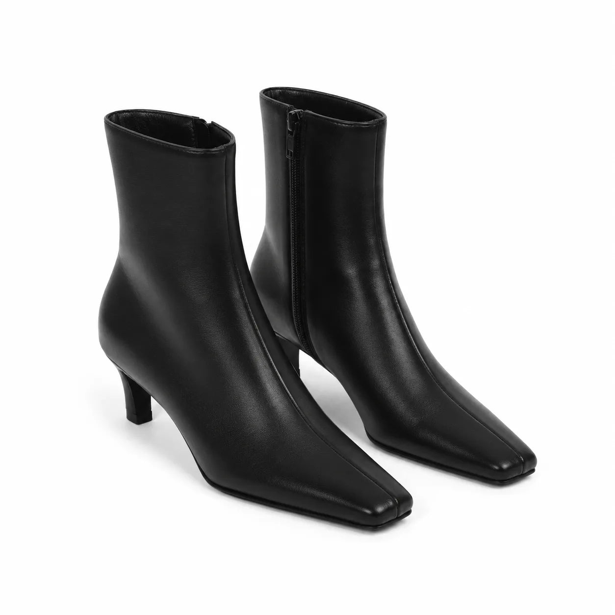 Deep Black Bormio Leather Kitten-Heel Boots