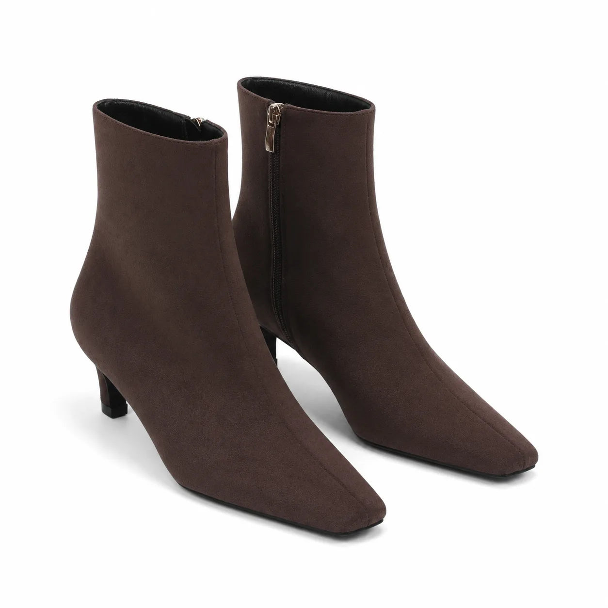 Chocolate Suede Bormio Leather Kitten-Heel Boots