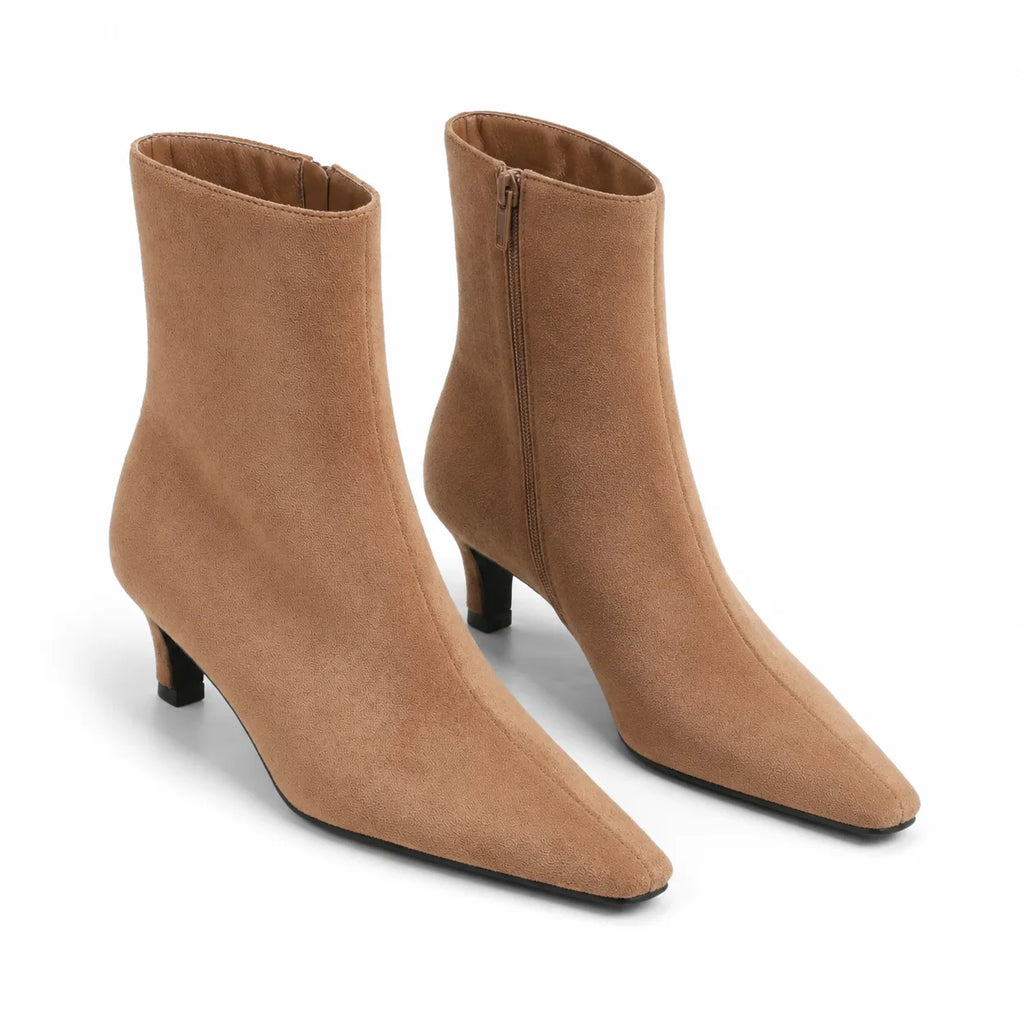 Brown Suede Bormio Leather Kitten-Heel Boots