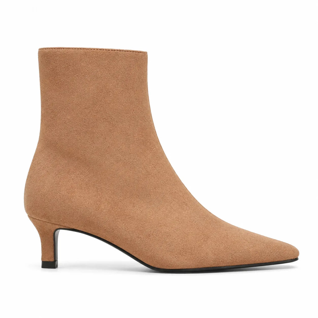 Brown Suede Bormio Leather Kitten-Heel Boots side view