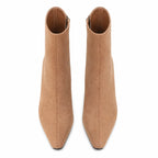 Brown Suede Bormio Leather Kitten-Heel Boots top view
