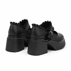 Deep Black Orbetello Buckle Microfiber Shoes heel detail