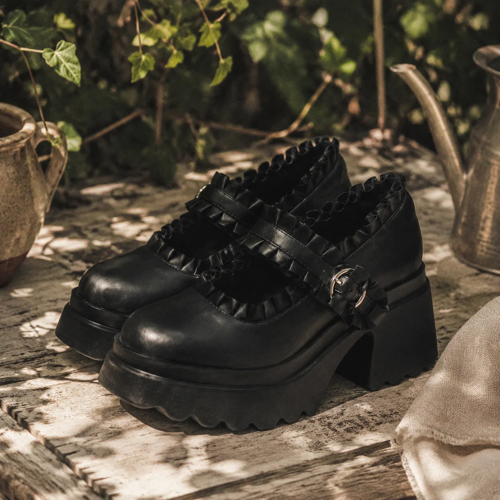 Deep Black Orbetello Buckle Microfiber Shoes styled scene