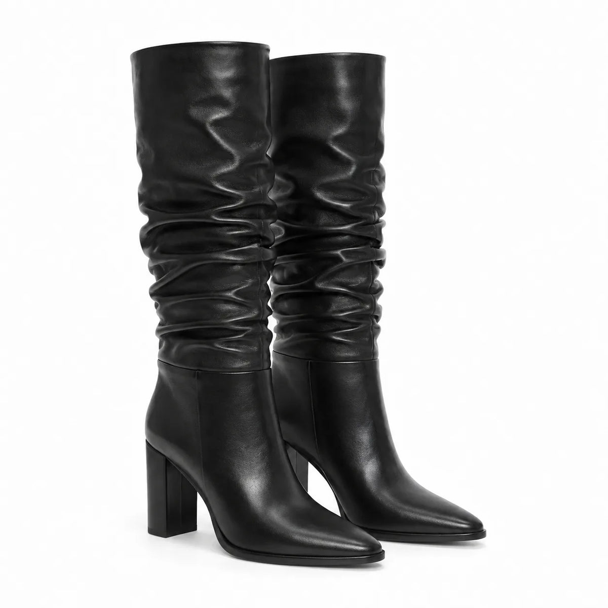 Deep Black Levanto Ruched Block-Heel Boots