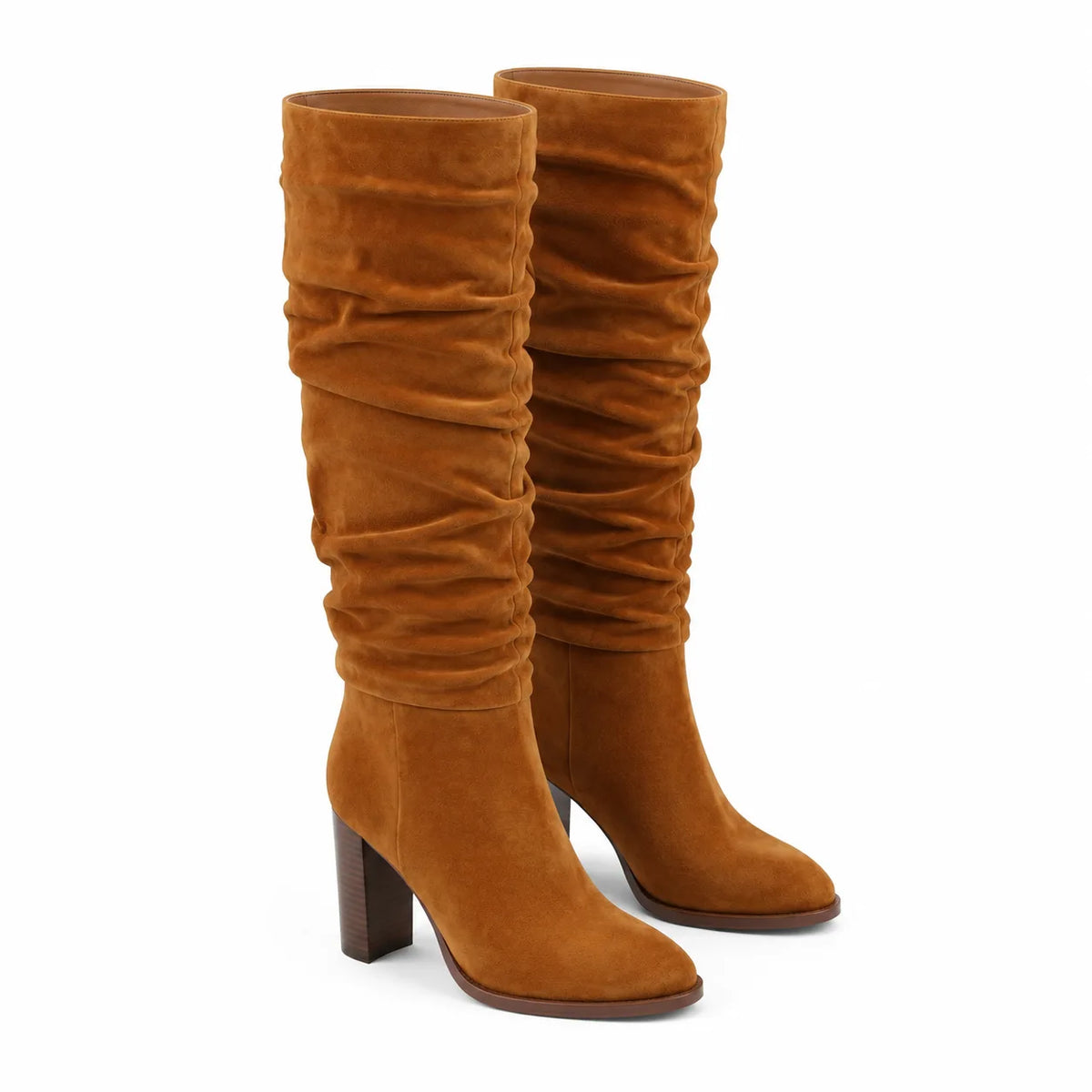 Rich Brown Levanto Ruched Block-Heel Boots