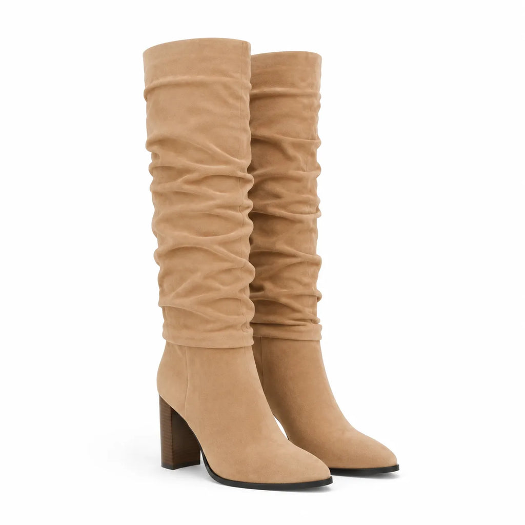 Soft Apricot Levanto Ruched Block-Heel Boots