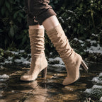 Soft Apricot Levanto Ruched Block-Heel Boots on-foot view