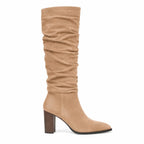 Soft Apricot Levanto Ruched Block-Heel Boots side view