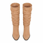 Soft Apricot Levanto Ruched Block-Heel Boots top view