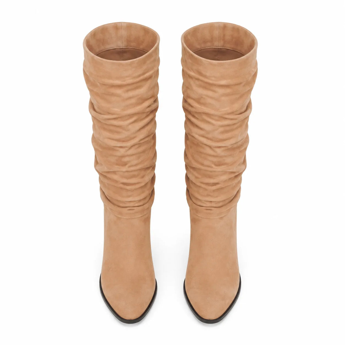 Soft Apricot Levanto Ruched Block-Heel Boots top view