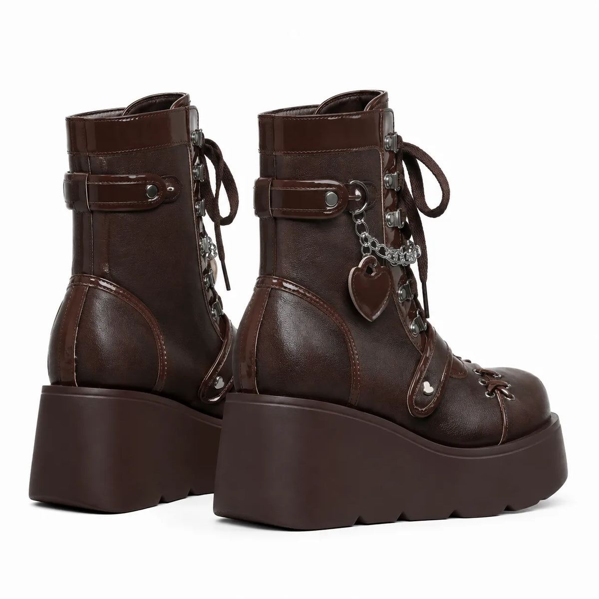 Rich Brown Ventotene Patent Platform Boots heel detail