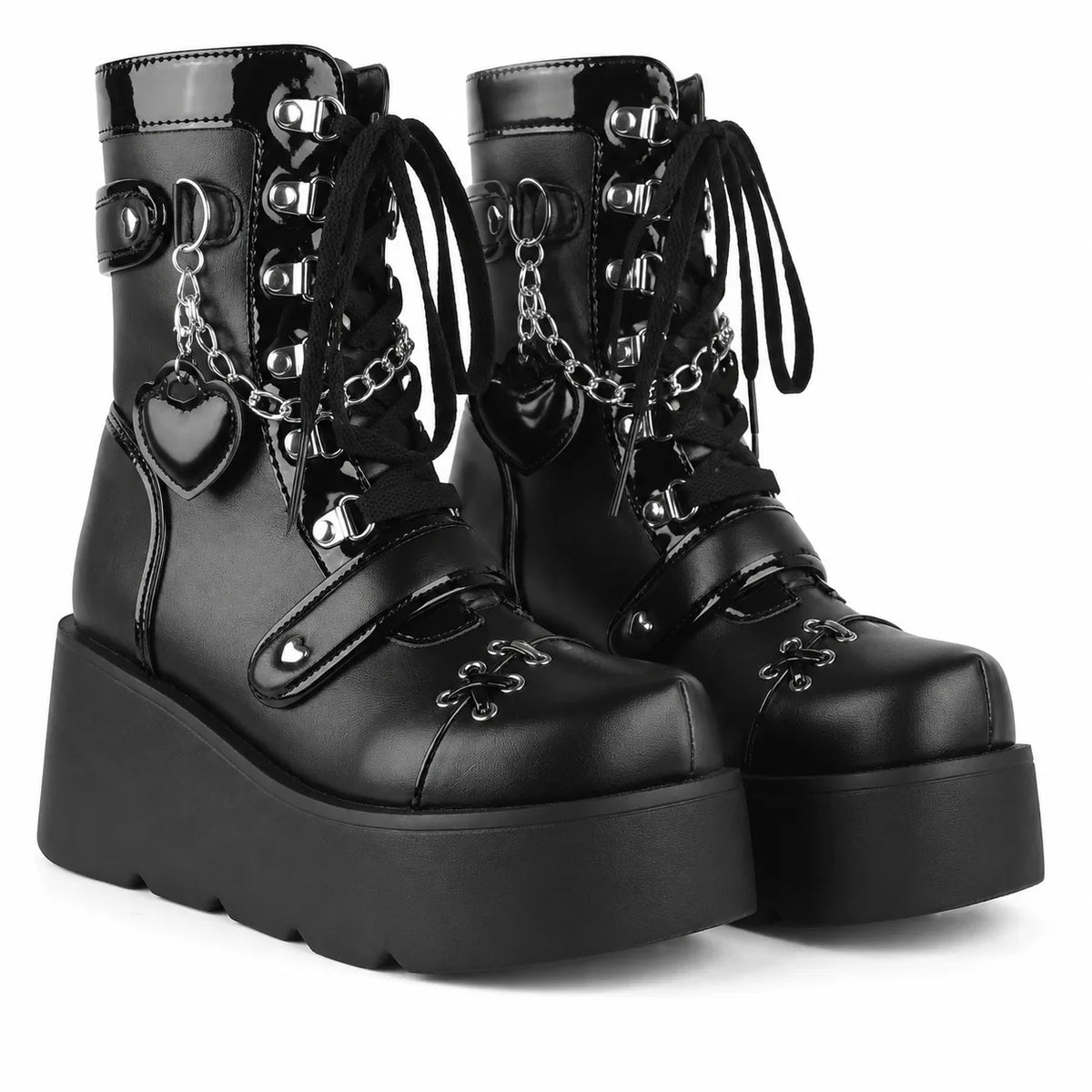 Deep Black Ventotene Patent Platform Boots