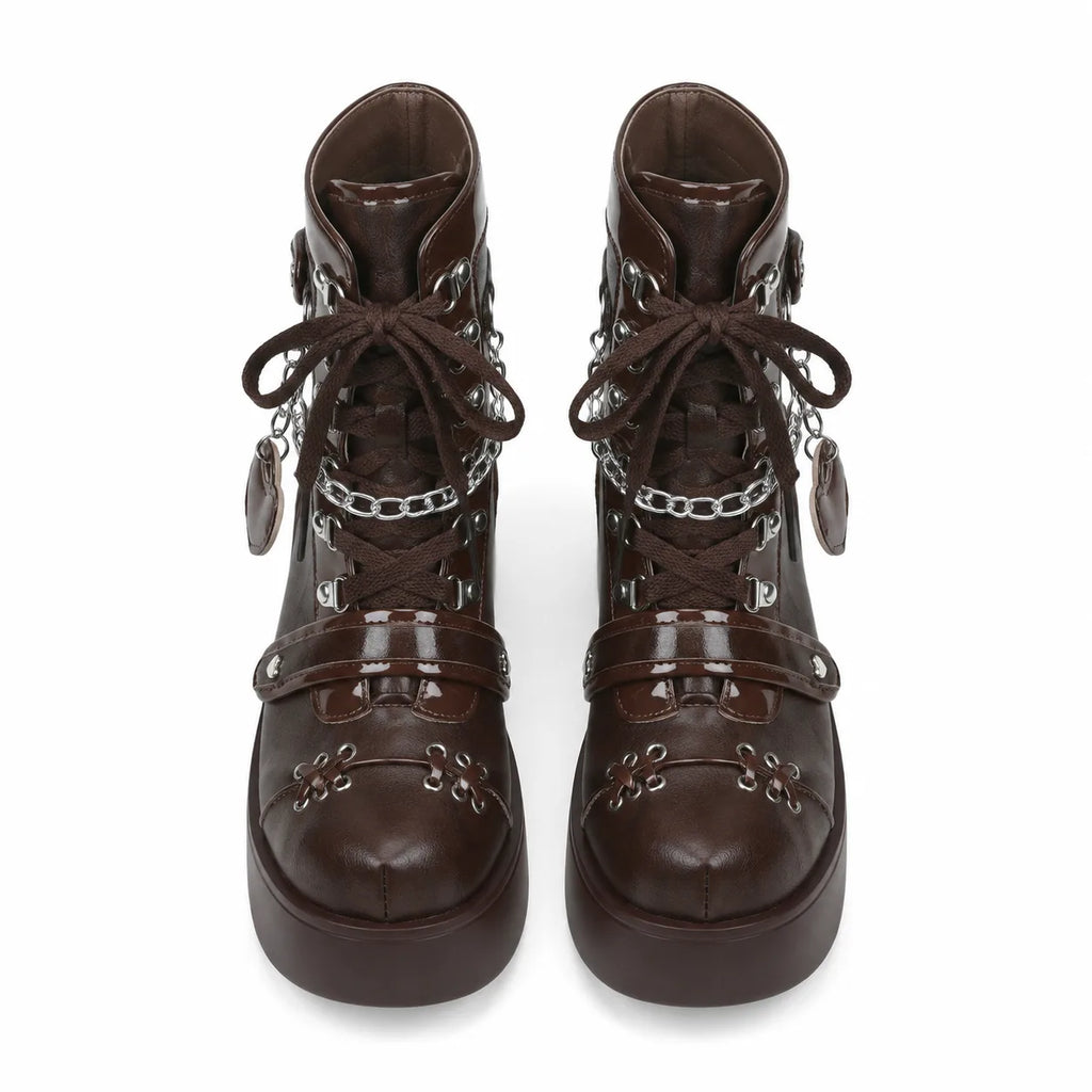 Rich Brown Ventotene Patent Platform Boots top view