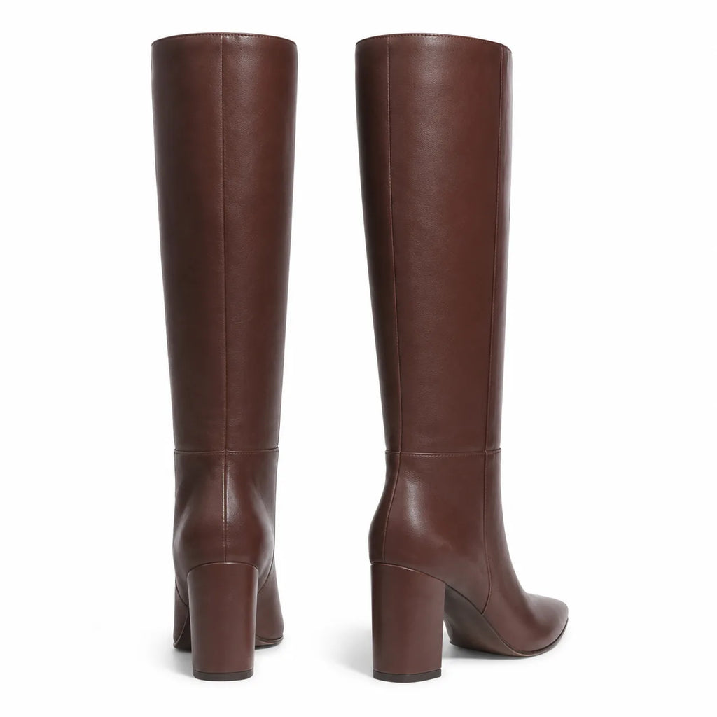 Dark Brown Duino Leather Block-Heel Boots heel detail