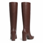 Dark Brown Duino Leather Block-Heel Boots heel detail