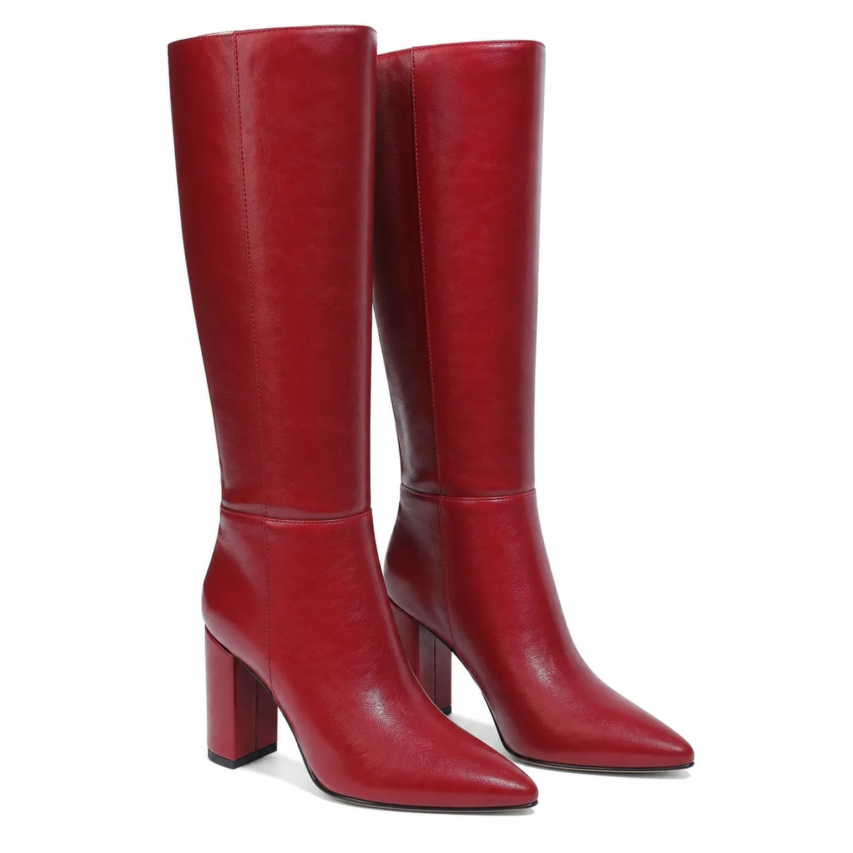 Deep Wine Duino Leather Block-Heel Boots