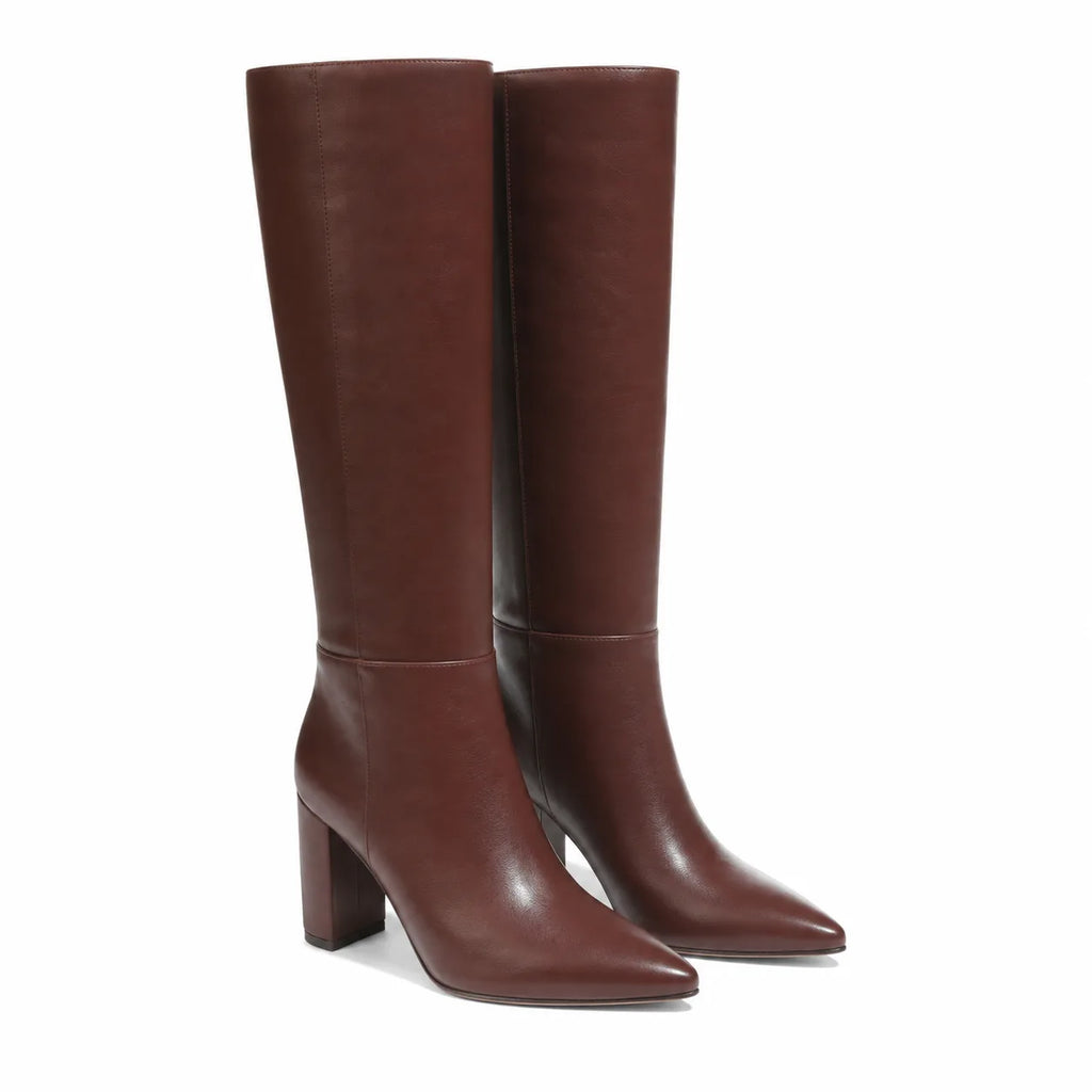 Dark Brown Duino Leather Block-Heel Boots