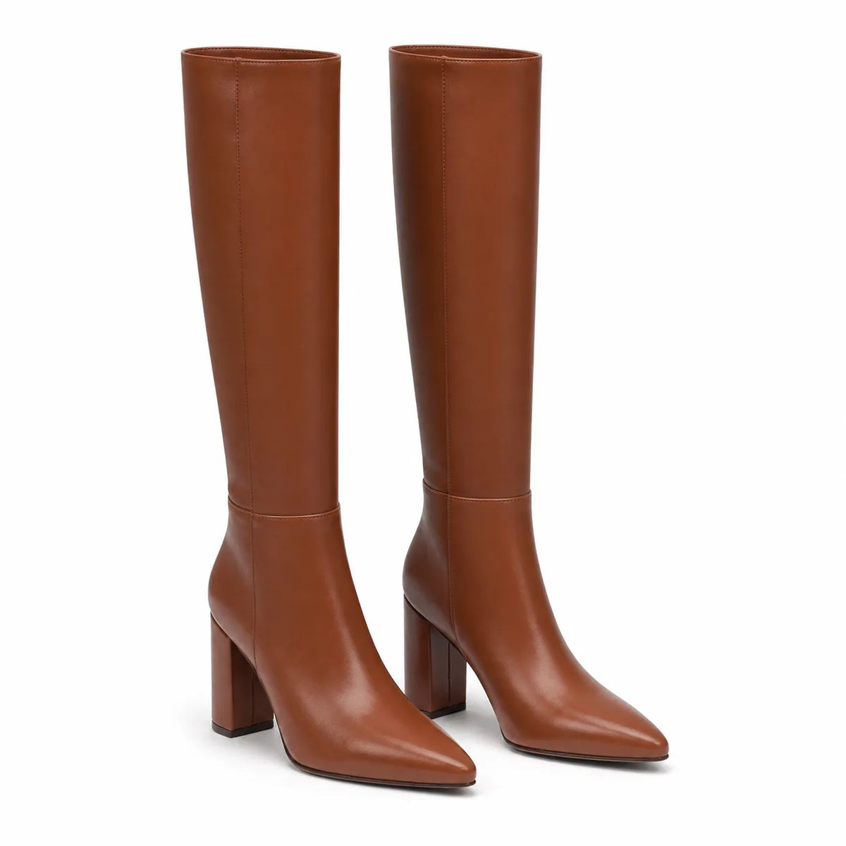 Light Brown Duino Leather Block-Heel Boots