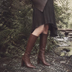 Dark Brown Duino Leather Block-Heel Boots lifestyle scene