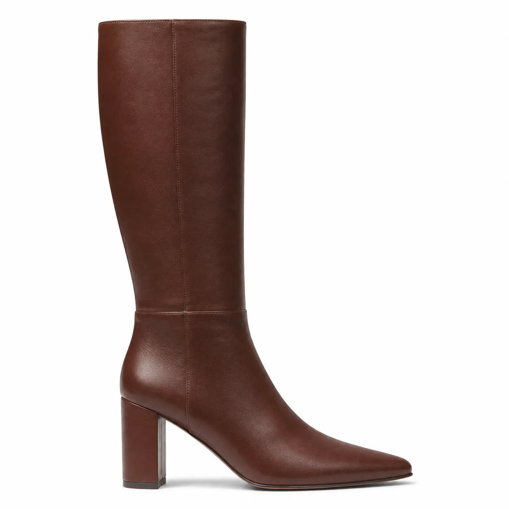 Dark Brown Duino Leather Block-Heel Boots side view