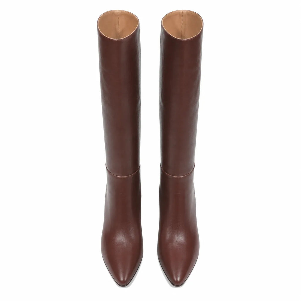 Dark Brown Duino Leather Block-Heel Boots top view