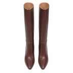 Dark Brown Duino Leather Block-Heel Boots top view
