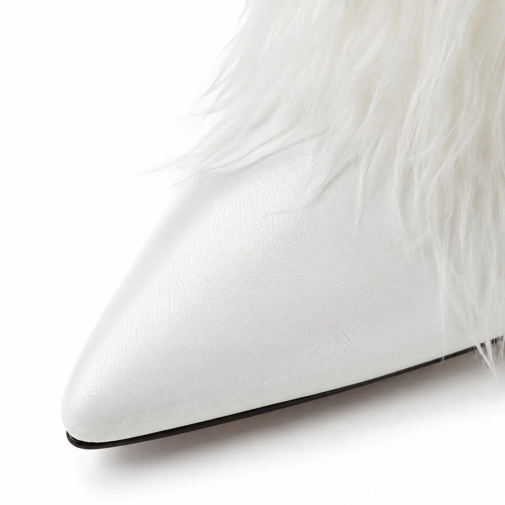Cream Ivory Biella Leather Stiletto Boots close-up detail