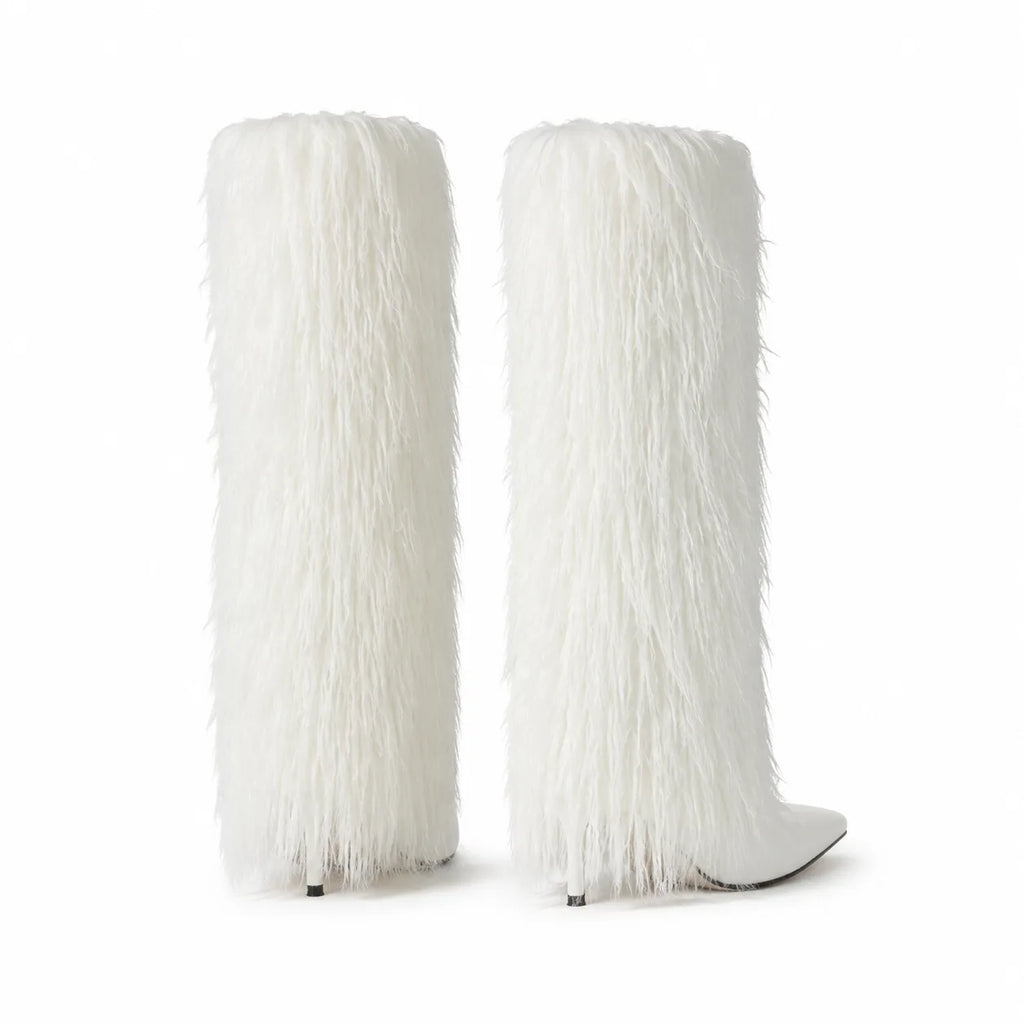 Cream Ivory Biella Leather Stiletto Boots heel detail